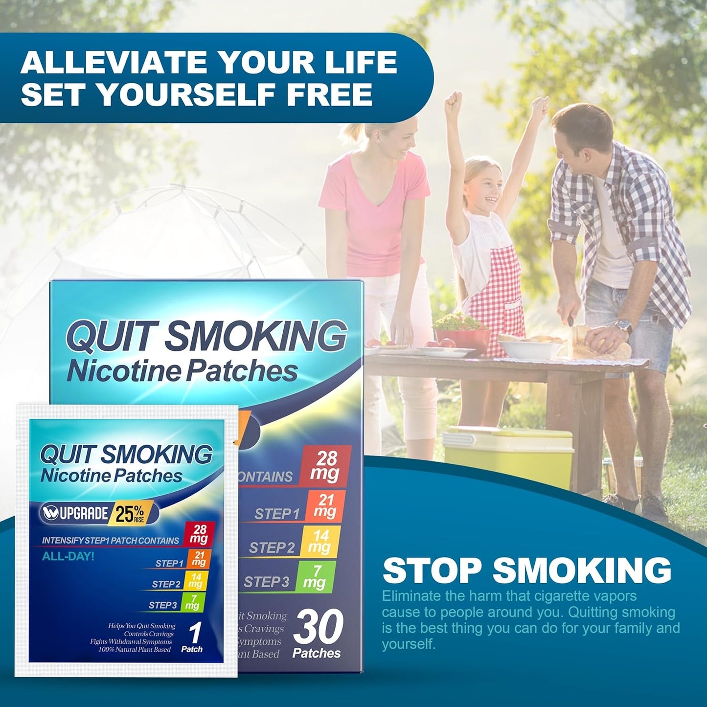 Quit Smoking Patches Step 1+ – 28 mg Nicotine-Free Formula (30 Patches) – Gradual Reduction & Craving Support