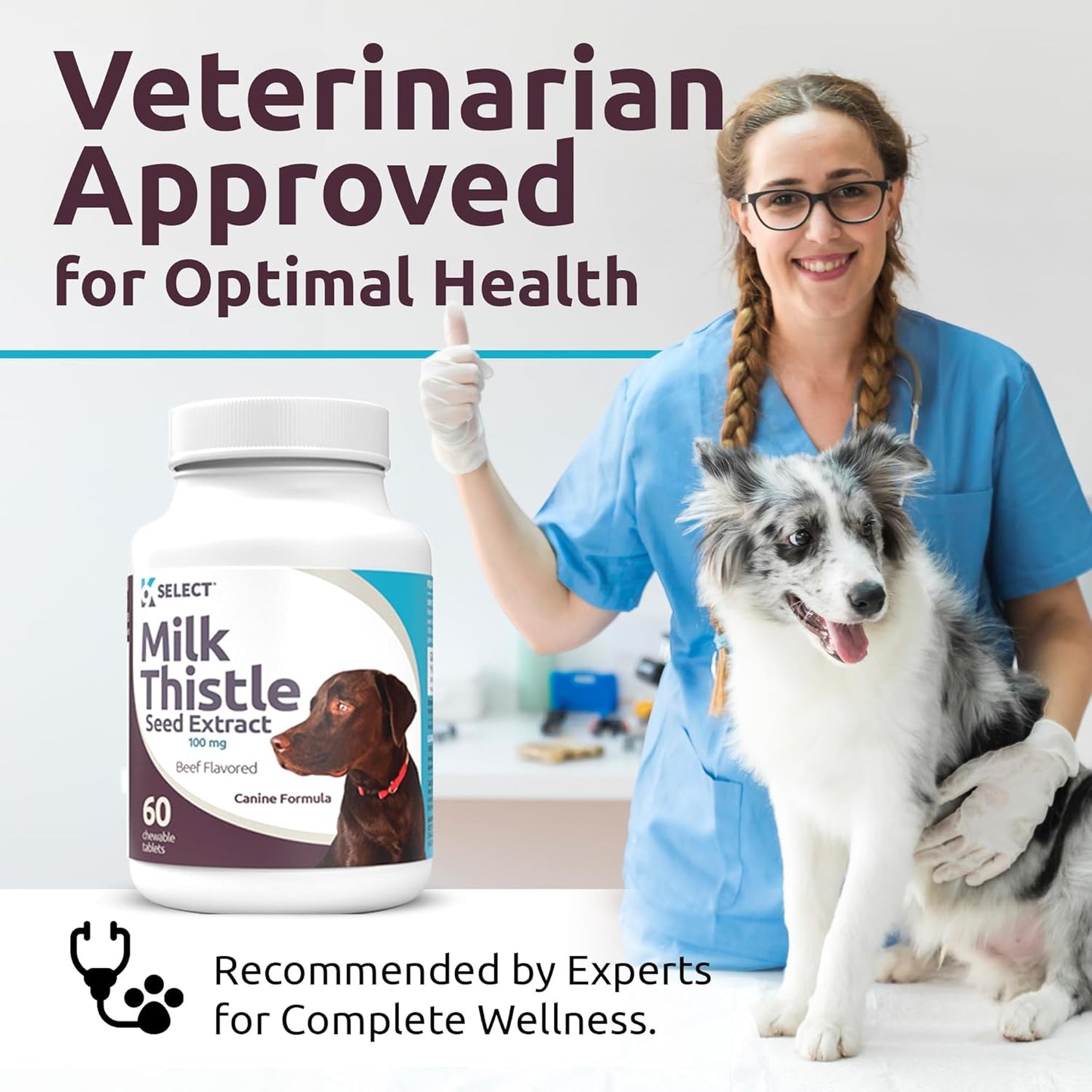 K9 Select Milk Thistle for Dogs – 100 mg Liver Support Supplement – 60 Beef Flavoured Tablets for Canine Detox & Immune Health