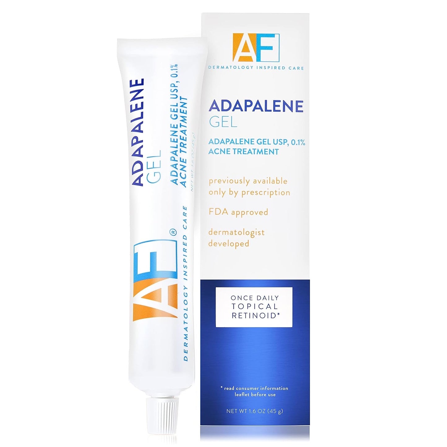 Acne Free Adapalene Gel 0.1% – Once-Daily Topical Retinoid for Acne-Prone Skin – 1.6 oz (45 g) Dermatologist Developed Formula