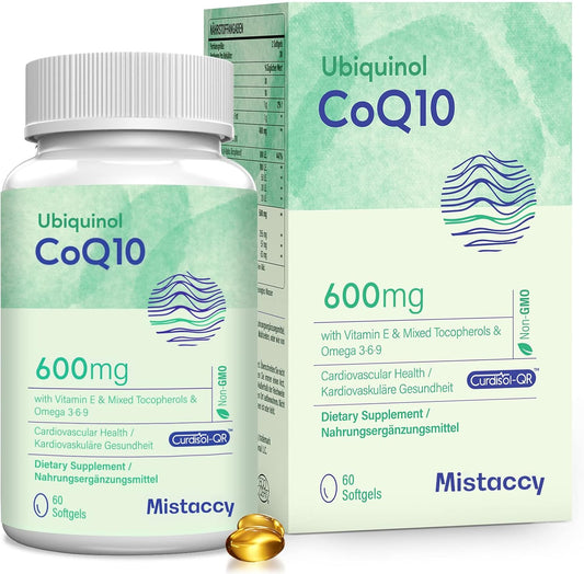 CoQ10 600mg High Absorption Softgels – Ubiquinol with Vitamin E & Omega 3-6-9 – Antioxidant Support for Heart & Energy – 60 Softgels