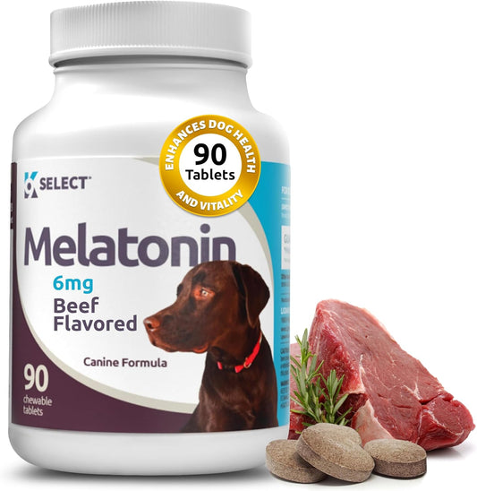 K9 Select Melatonin for Large Dogs – Composure & Calming Chews – 6 mg, 90 Beef Flavoured Tablets for Stress & Sleep Support