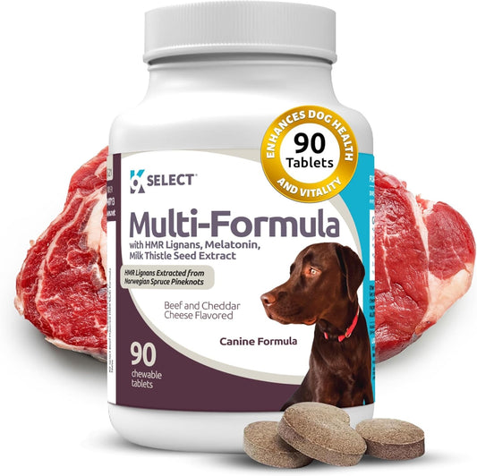K9 Select Multi-Formula Dog Vitamins for Large Dogs – 90 Beef Tablets | Heart, Liver, Skin & Coat Health with HMR Lignans, Melatonin & Milk Thistle