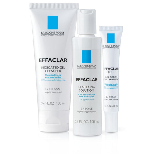 La Roche-Posay Effaclar 3-Step Acne Treatment System – Cleanser, Toner & Spot Treatment for Sensitive Skin with Salicylic Acid and Benzoyl Peroxide