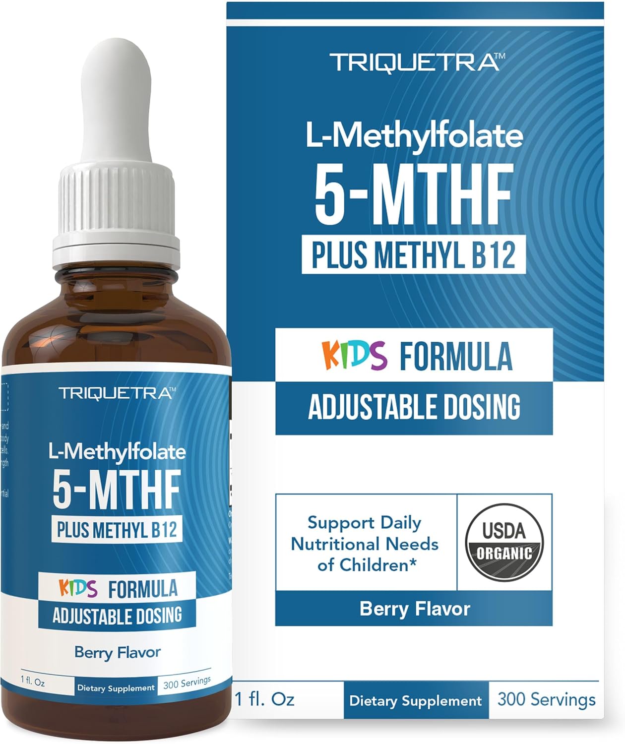 Organic Kids Methylfolate + Methyl B12 Cofactor – Sublingual 5‑MTHF – Organic Berry Flavor – Adjustable Dosing – 1 oz (30 ml)