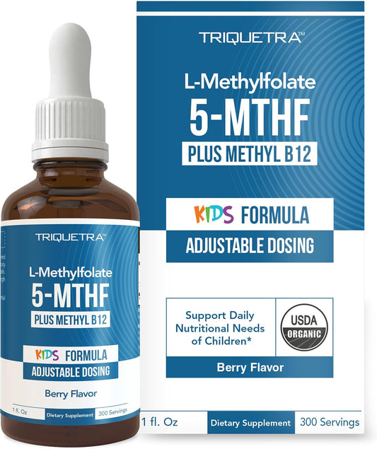 Organic Kids Methylfolate + Methyl B12 Cofactor – Sublingual 5‑MTHF – Organic Berry Flavor – Adjustable Dosing – 1 oz (30 ml)