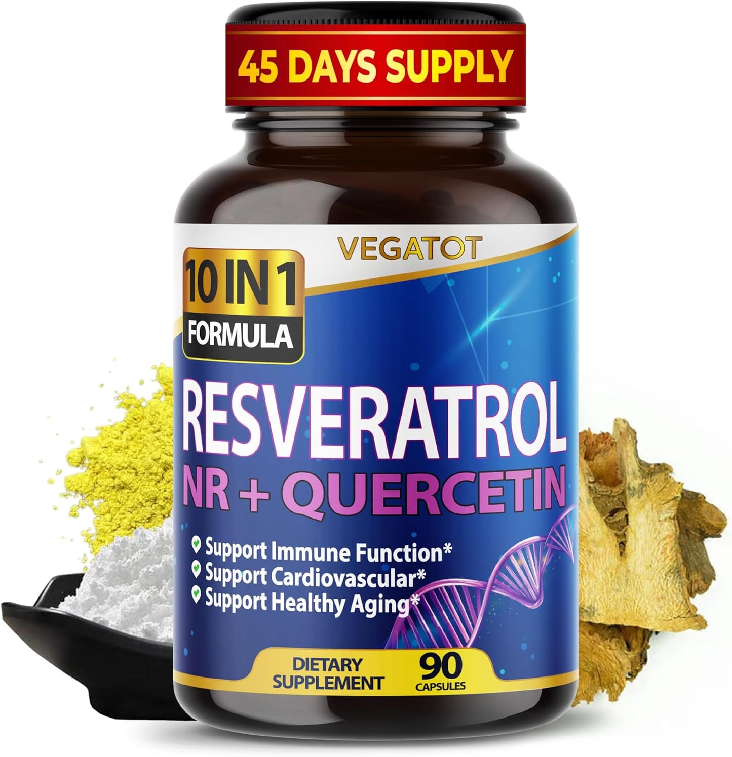 VEGATOT 10-in-1 Resveratrol + Quercetin | Healthy Aging, Immune & Brain Support – 90 Capsules