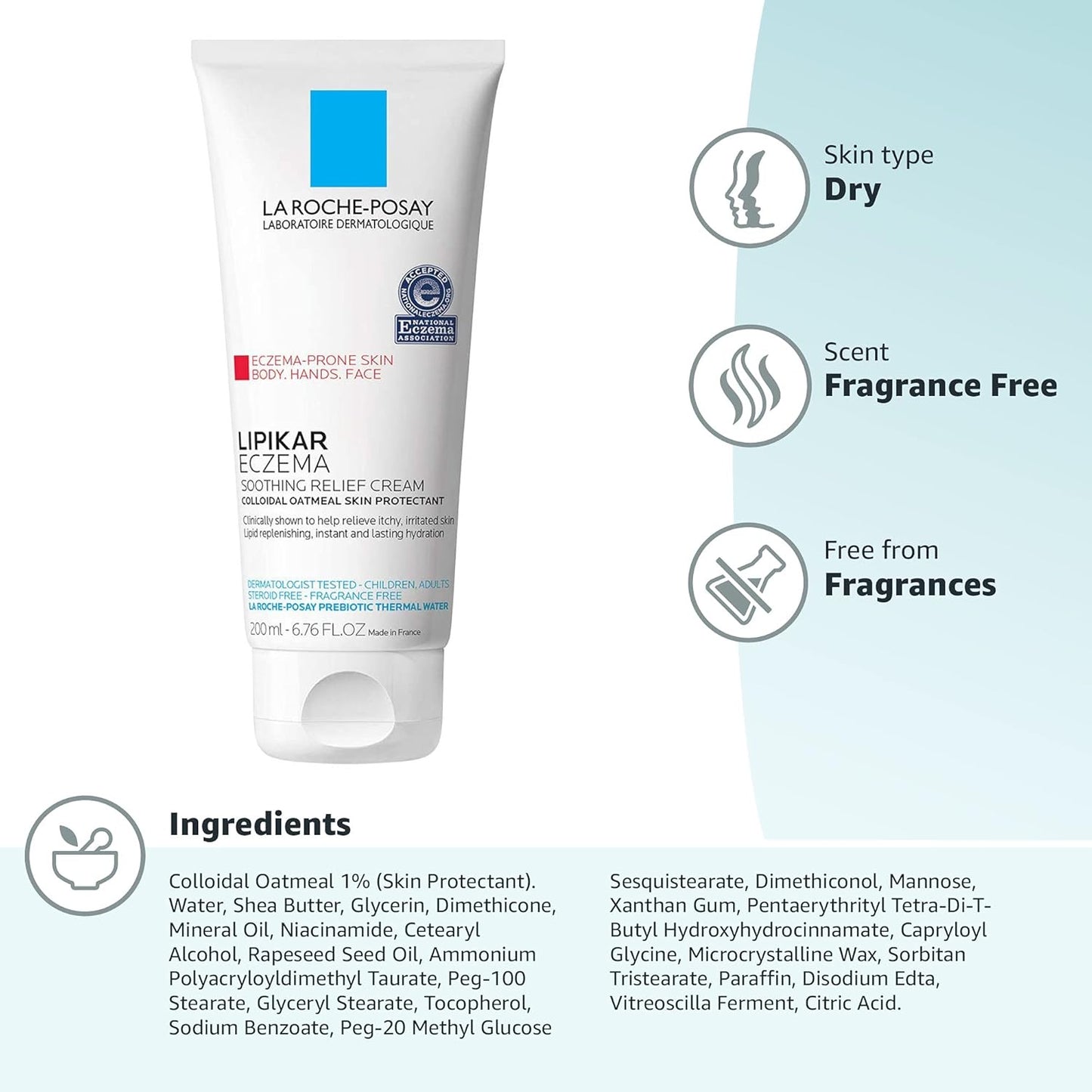 La Roche-Posay Lipikar Soothing Relief Eczema Cream – Face & Body Moisturiser for Sensitive, Dry Skin with Colloidal Oatmeal