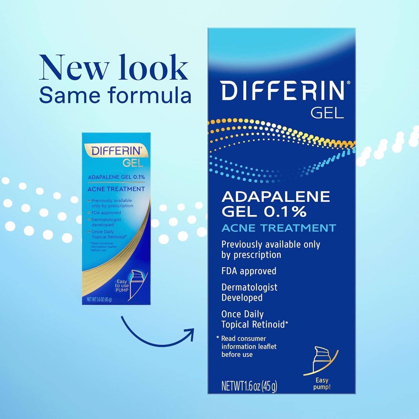 Differin Acne Treatment Gel – 0.1% Adapalene Retinoid – 45g Pump (90-Day Supply) – Gentle Skincare for Acne-Prone Sensitive Skin