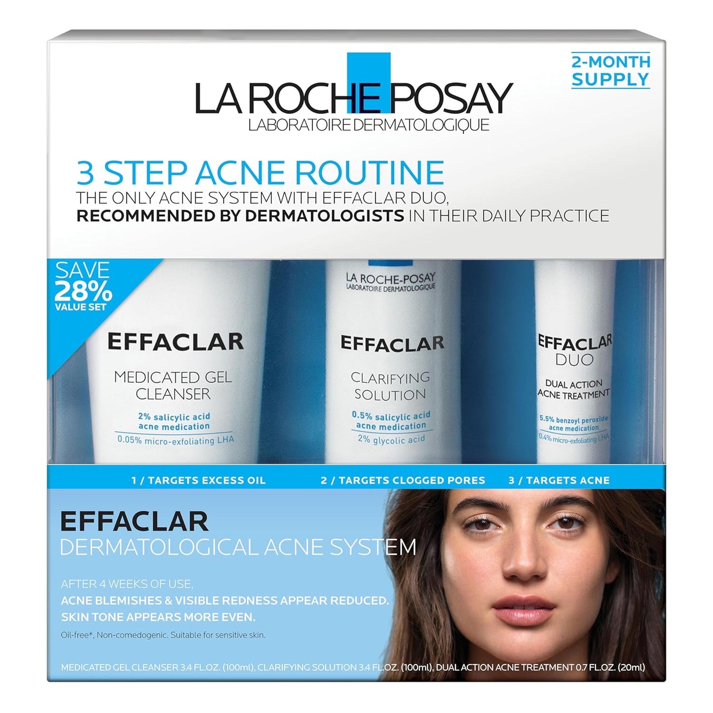 La Roche-Posay Effaclar 3-Step Acne Treatment System – Cleanser, Toner & Spot Treatment for Sensitive Skin with Salicylic Acid and Benzoyl Peroxide