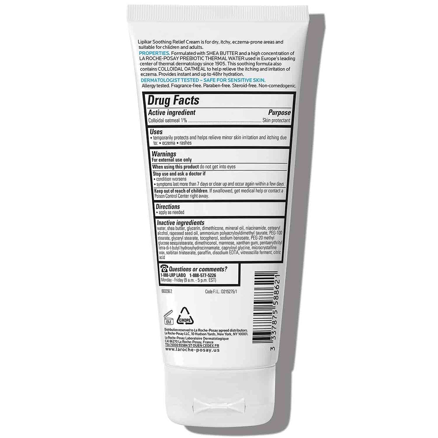 La Roche-Posay Lipikar Soothing Relief Eczema Cream – Face & Body Moisturiser for Sensitive, Dry Skin with Colloidal Oatmeal