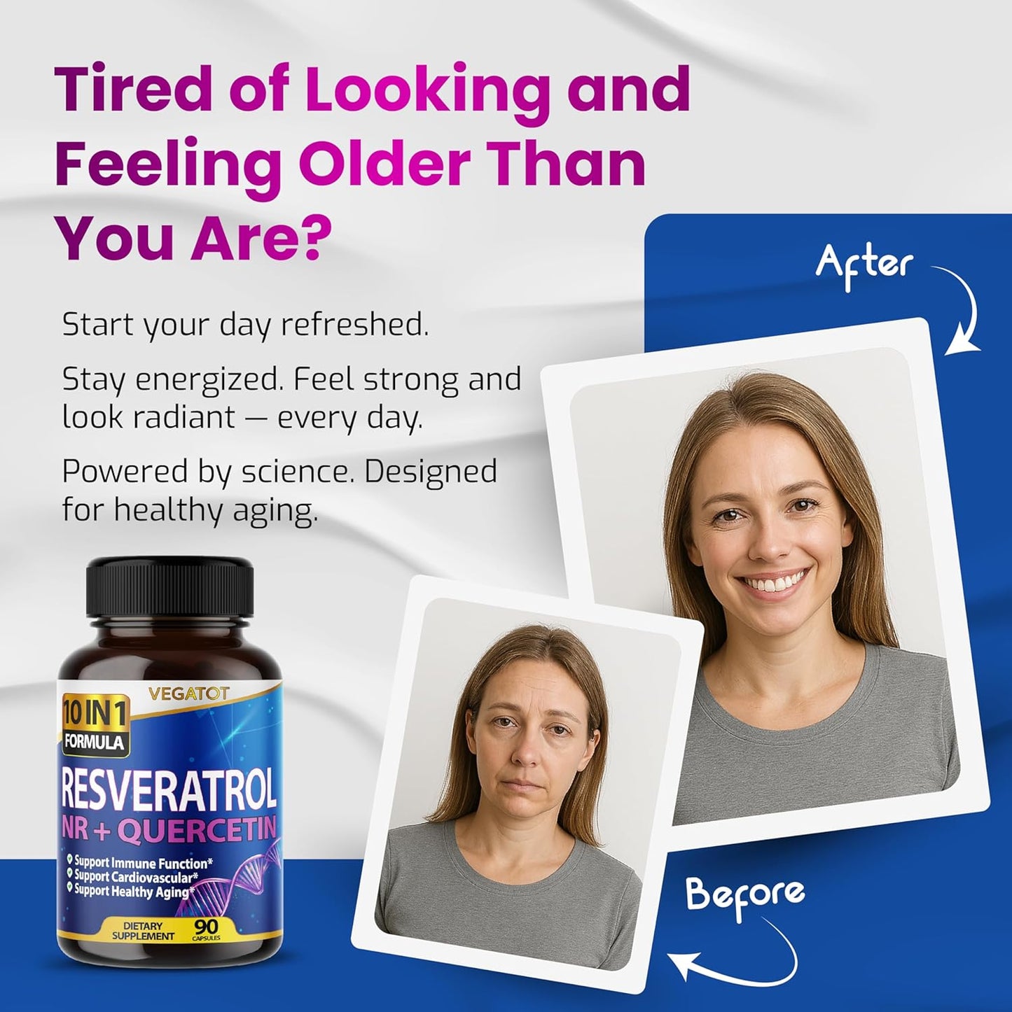 VEGATOT 10-in-1 Resveratrol + Quercetin | Healthy Aging, Immune & Brain Support – 90 Capsules