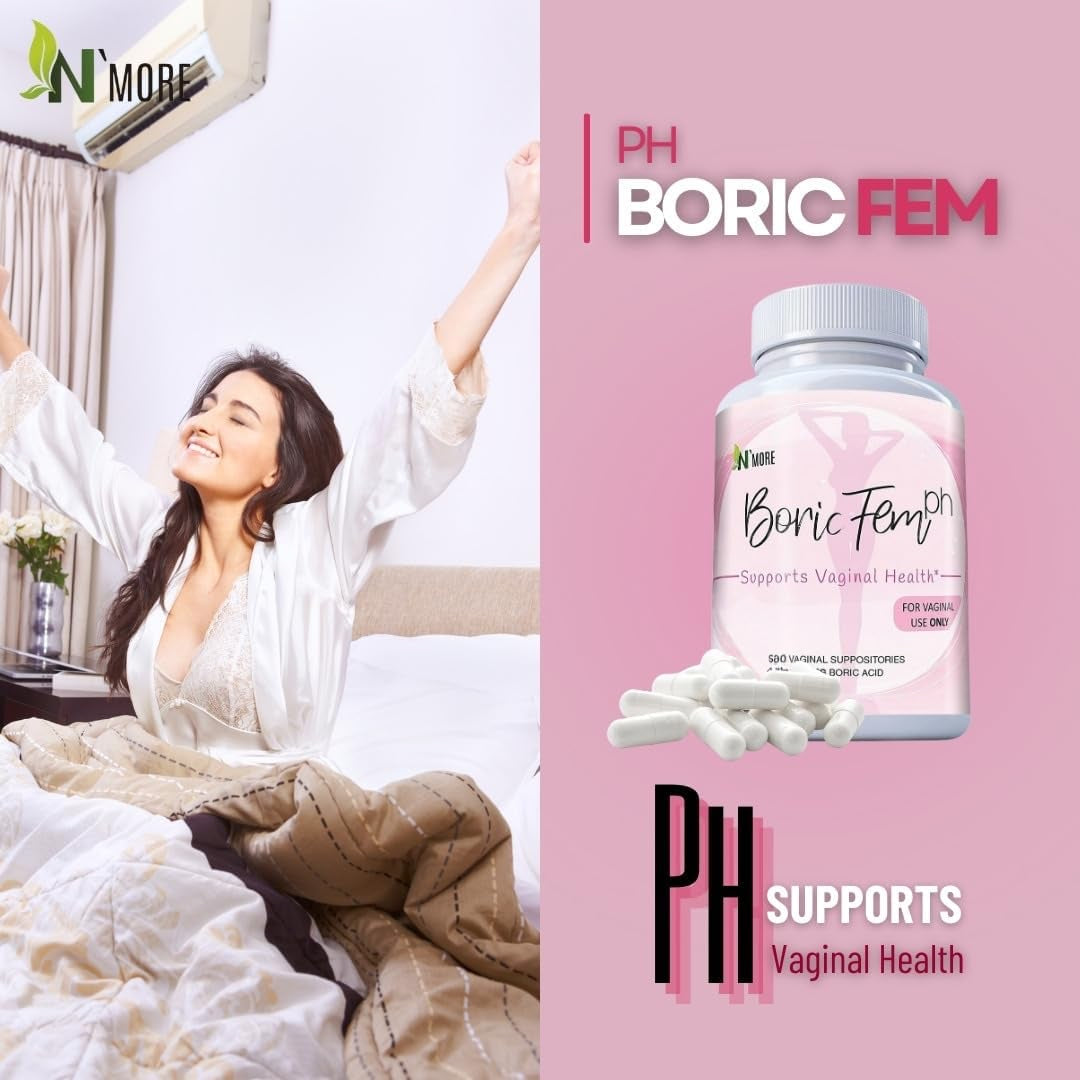 N'More Boric Acid Vaginal Suppositories – 100% Pure Boricfem Formula – pH Balance & Feminine Freshness Support – 30 Count, Made in USA