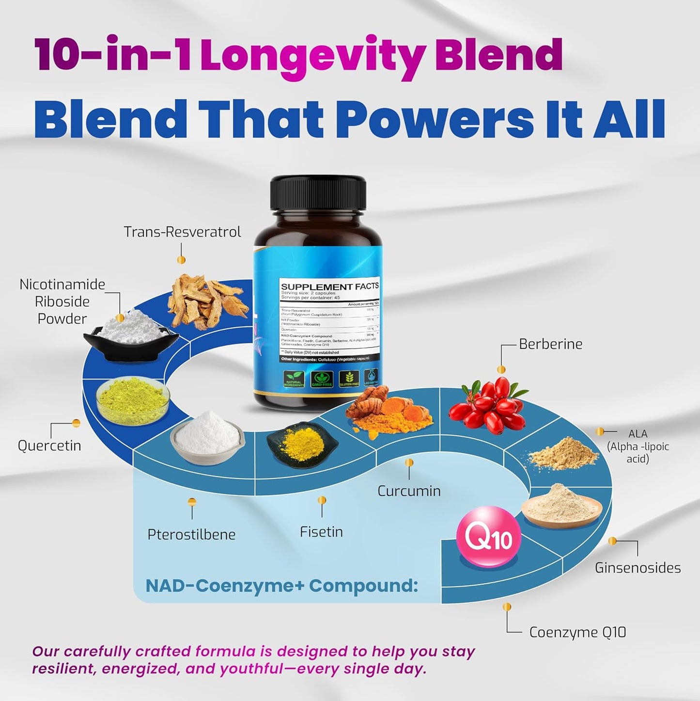 VEGATOT 10-in-1 Resveratrol + Quercetin | Healthy Aging, Immune & Brain Support – 90 Capsules