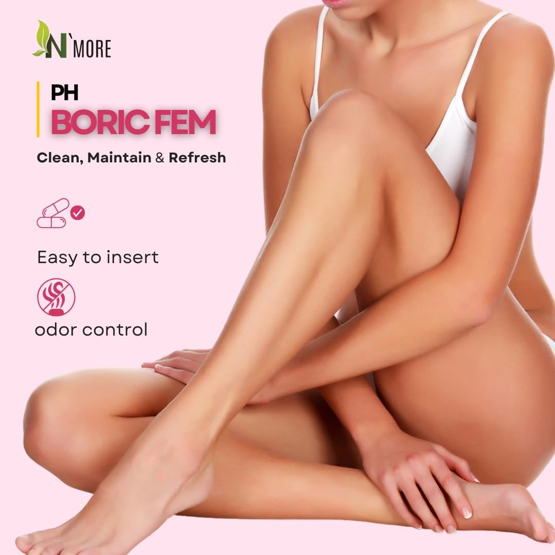 N'More Boric Acid Vaginal Suppositories – 100% Pure Boricfem Formula – pH Balance & Feminine Freshness Support – 30 Count, Made in USA