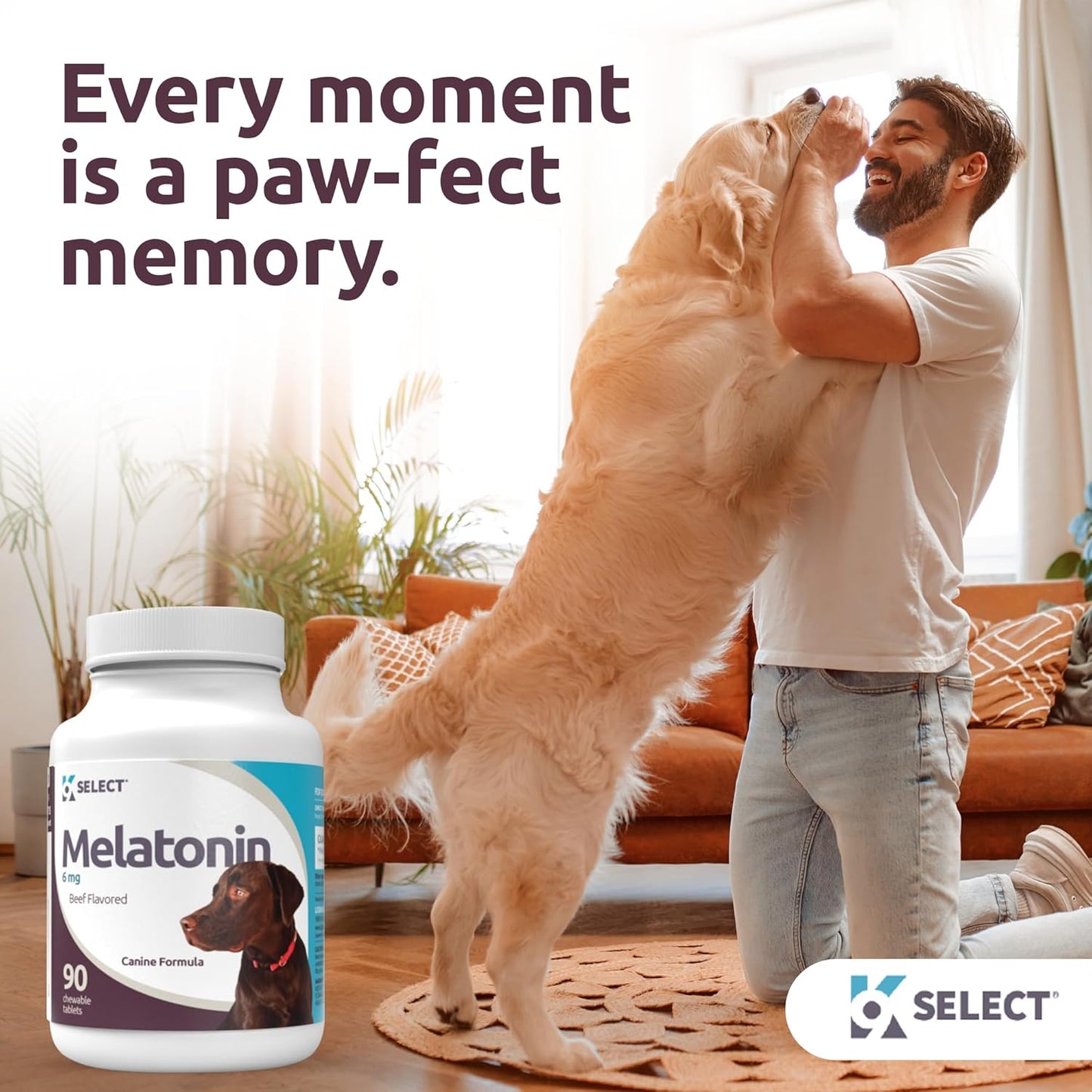 K9 Select Melatonin for Large Dogs – Composure & Calming Chews – 6 mg, 90 Beef Flavoured Tablets for Stress & Sleep Support