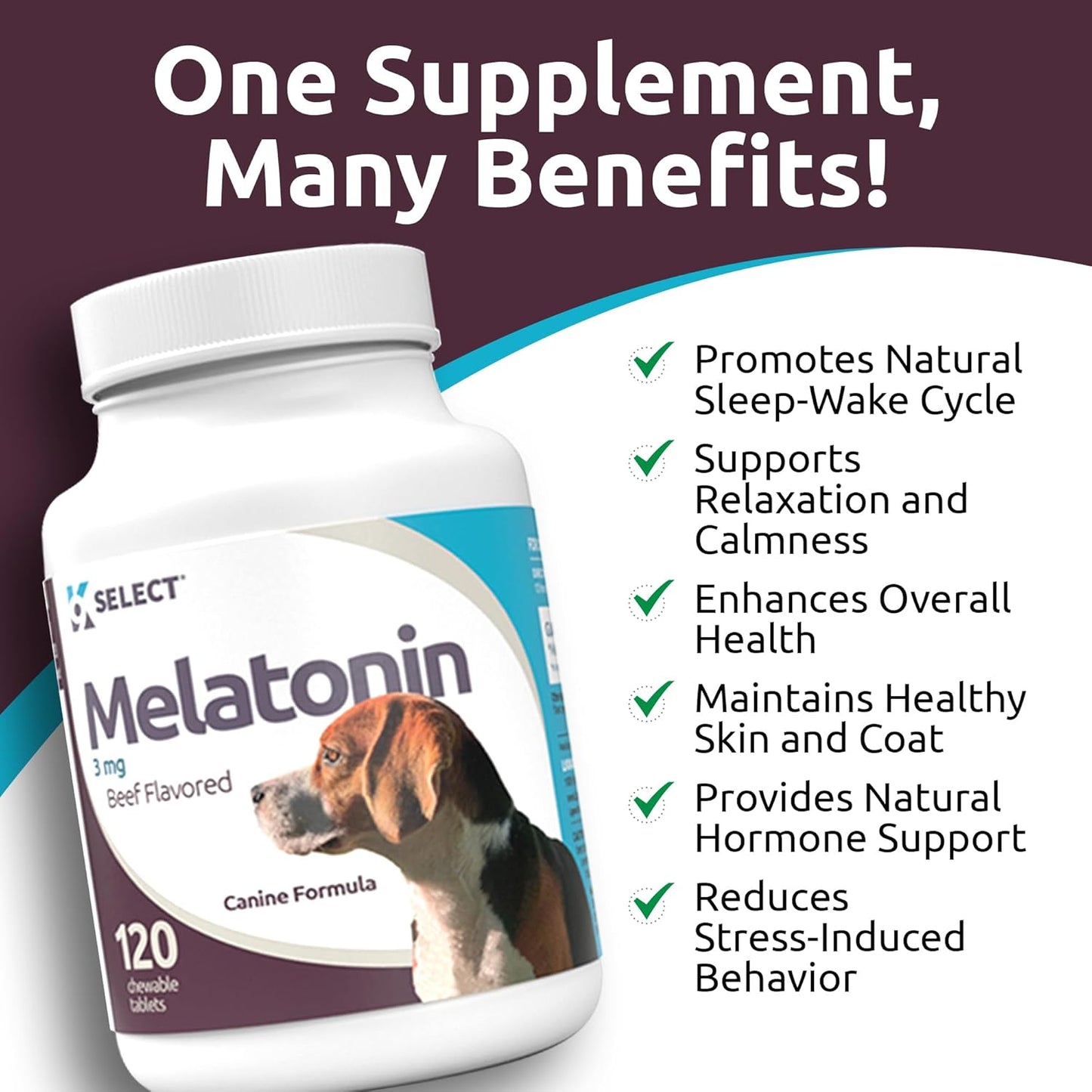 K9 Select Melatonin for Small Dogs – Composure & Calming Chews – 3 mg, 120 Beef Flavoured Tablets for Sleep & Stress Relief