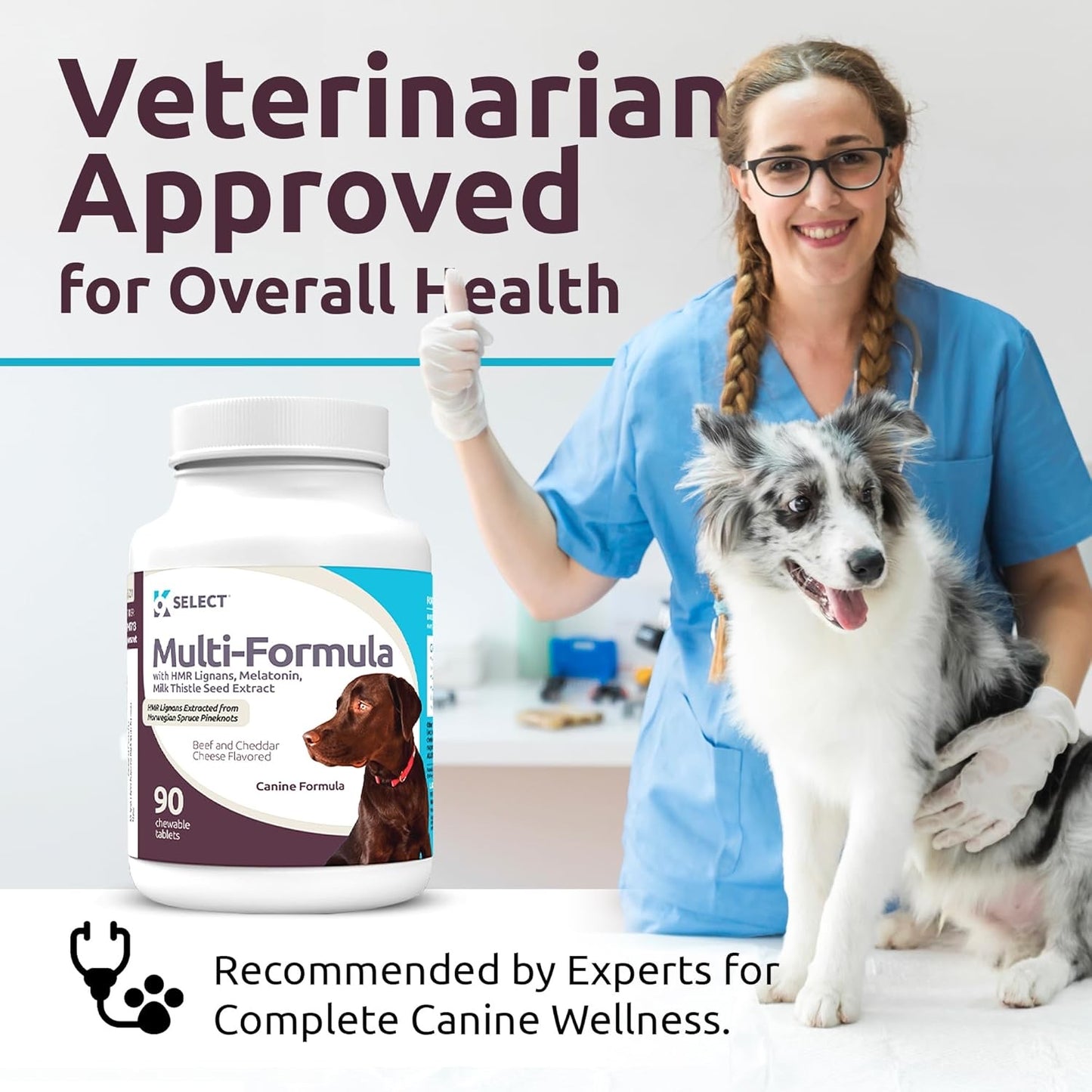 K9 Select Multi-Formula Dog Vitamins for Large Dogs – 90 Beef Tablets | Heart, Liver, Skin & Coat Health with HMR Lignans, Melatonin & Milk Thistle
