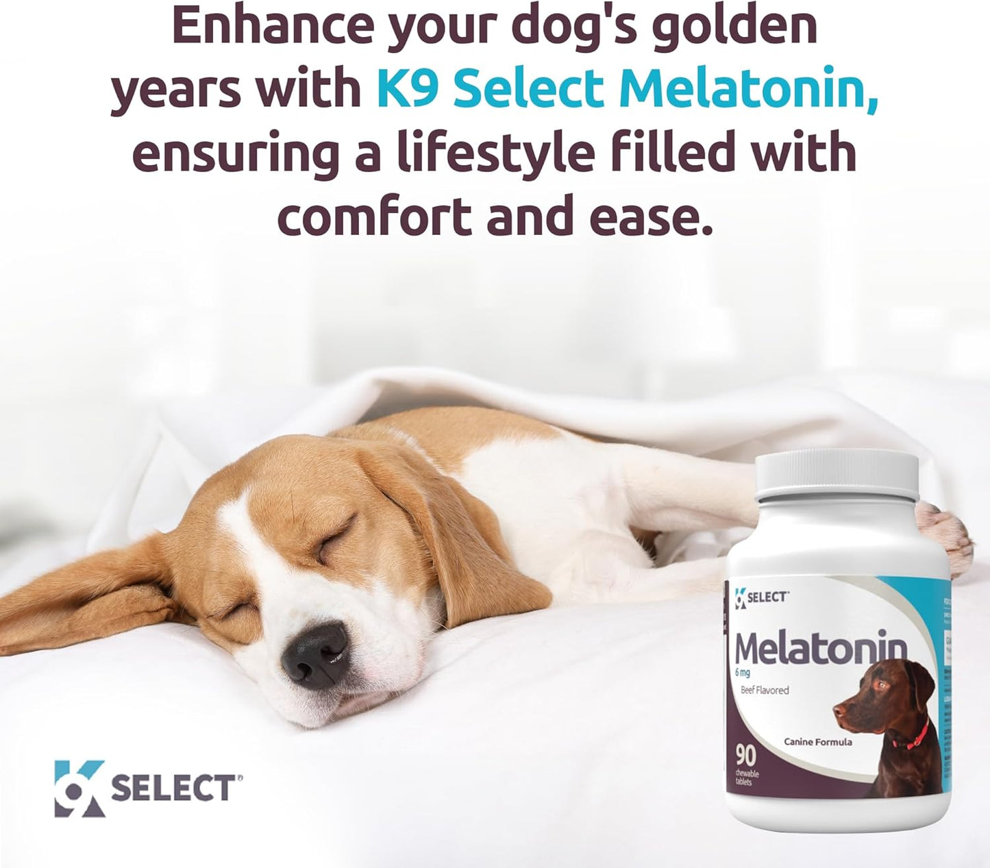 K9 Select Melatonin for Large Dogs – Composure & Calming Chews – 6 mg, 90 Beef Flavoured Tablets for Stress & Sleep Support
