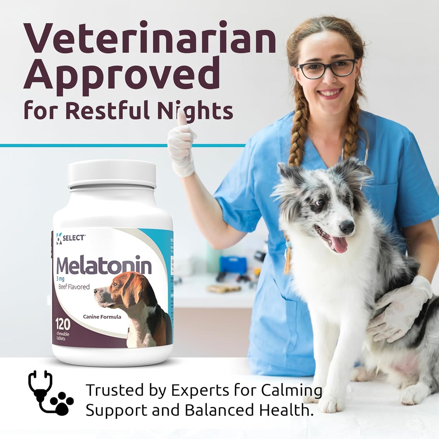 K9 Select Melatonin for Small Dogs – Composure & Calming Chews – 3 mg, 120 Beef Flavoured Tablets for Sleep & Stress Relief