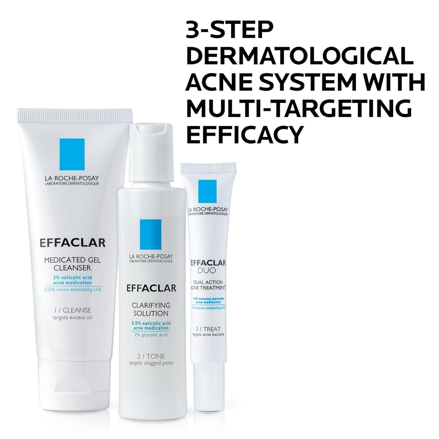La Roche-Posay Effaclar 3-Step Acne Treatment System – Cleanser, Toner & Spot Treatment for Sensitive Skin with Salicylic Acid and Benzoyl Peroxide