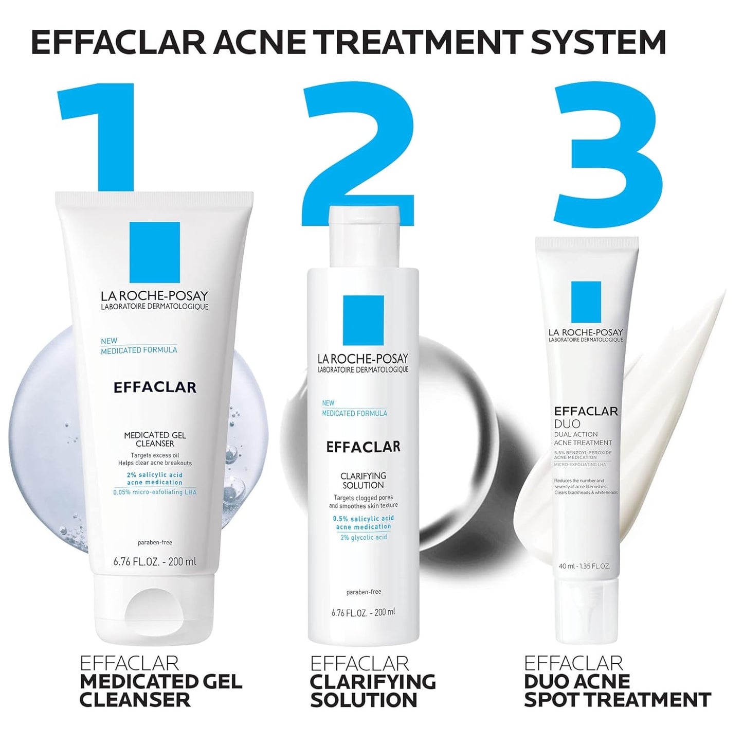 La Roche-Posay Effaclar 3-Step Acne Treatment System – Cleanser, Toner & Spot Treatment for Sensitive Skin with Salicylic Acid and Benzoyl Peroxide