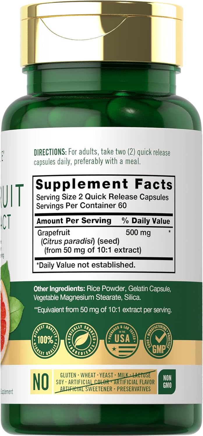 Carlyle Grapefruit Seed Extract | 500 mg 120 Capsules | Maximum Strength | Non-GMO, Gluten Free