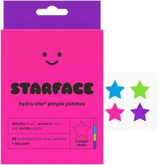 Starface World Party Pack BIG PACK Hydro-Stars, Colorful Hydrocolloid Pimple Patches, Absorb Fluid and Reduce Inflammation, Cute Star Shape (96 Count), Pack of 1