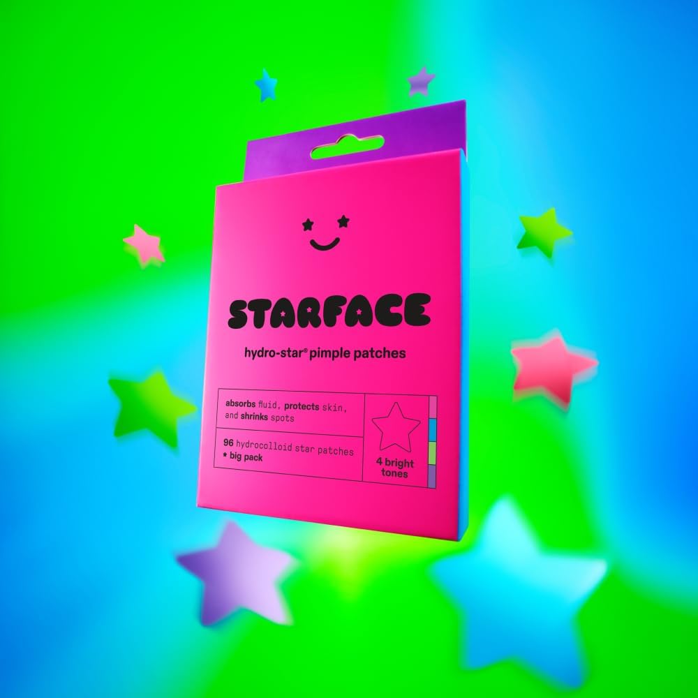 Starface World Party Pack BIG PACK Hydro-Stars, Colorful Hydrocolloid Pimple Patches, Absorb Fluid and Reduce Inflammation, Cute Star Shape (96 Count), Pack of 1