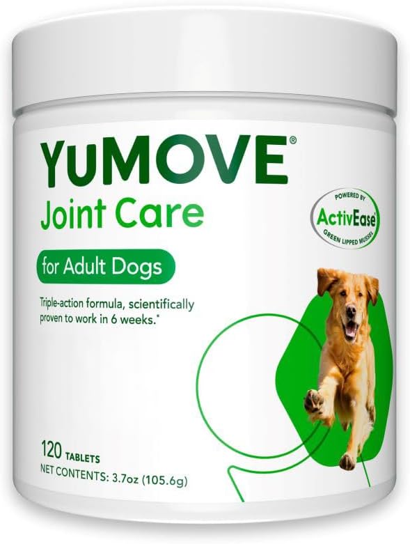 Adult Dog Tablets | Hip and Joint Supplement for Dogs with Glucosamine, Chondroitin, Hyaluronic Acid, Green Lipped Mussel | Dogs Aged 6 to 8 | 120 Count Tablets, Treat Colored