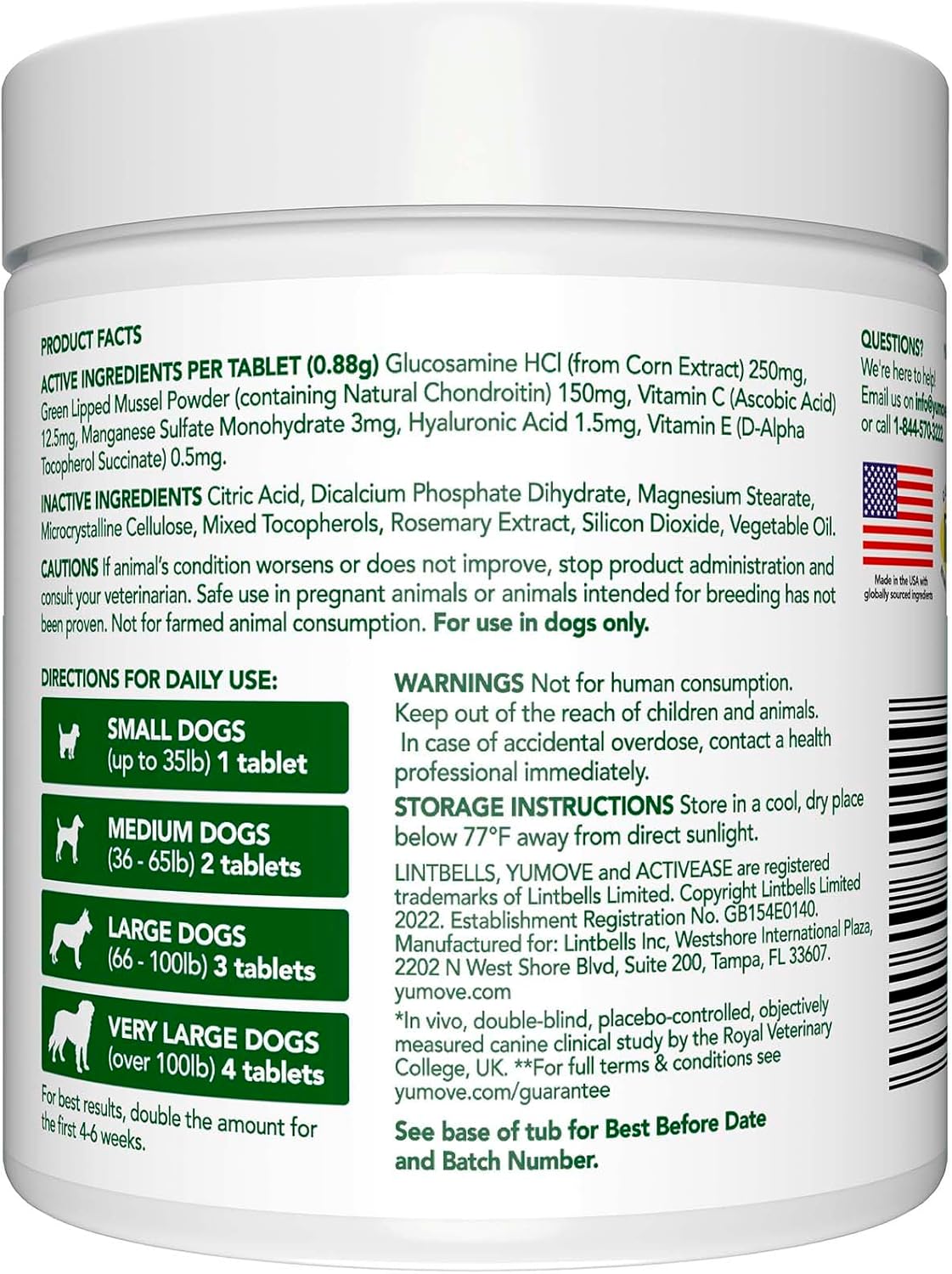 Adult Dog Tablets | Hip and Joint Supplement for Dogs with Glucosamine, Chondroitin, Hyaluronic Acid, Green Lipped Mussel | Dogs Aged 6 to 8 | 120 Count Tablets, Treat Colored