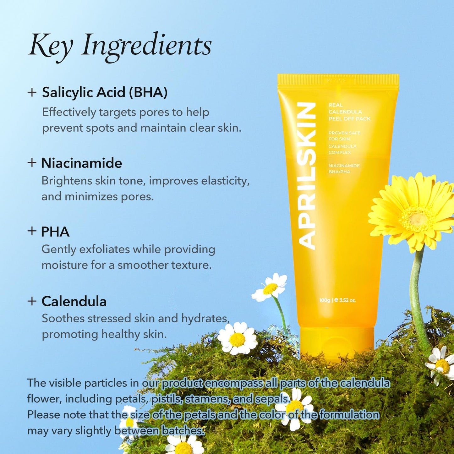 APRILSKIN Calendula Flower-Infused Facial Peel Off Mask, 3.52 fl. oz, PHA, BHA & Niacinamide gently exfoliates, removes impurities, improves uneven skin tone, and minimizes pores, Korean Skincare