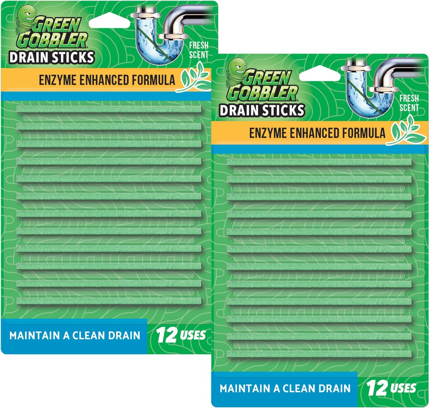 Green Gobbler Drain Cleaner & Deodorizer FRESH SCENT Sticks for Toilet Tanks, Sinks, Bathtub Drains, Washing Machine Drains and Garbage Disposals - 24 Pieces