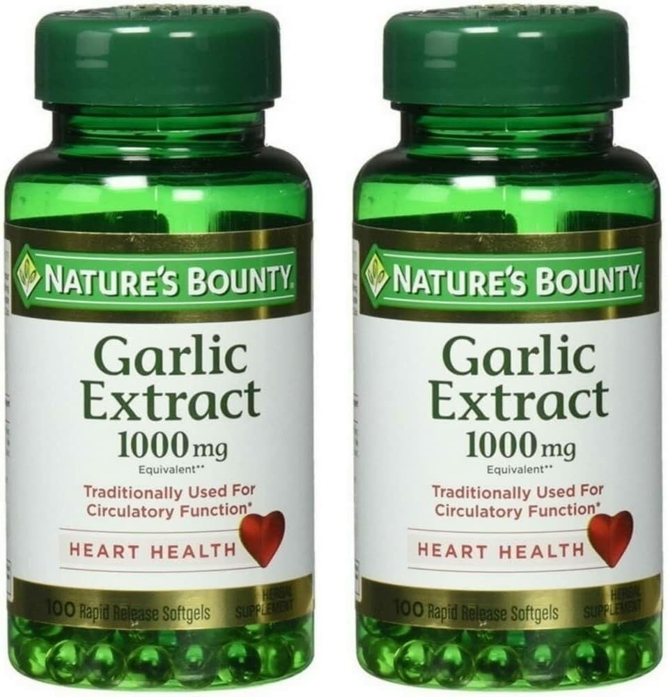 Nature's Bounty Garlic Extract 1000 mg Softgels for Cardiovascular Support,100 ea (Pack of 2)